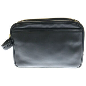BALENCIAGA logo embossed double zip leather clutch bag handbag black
